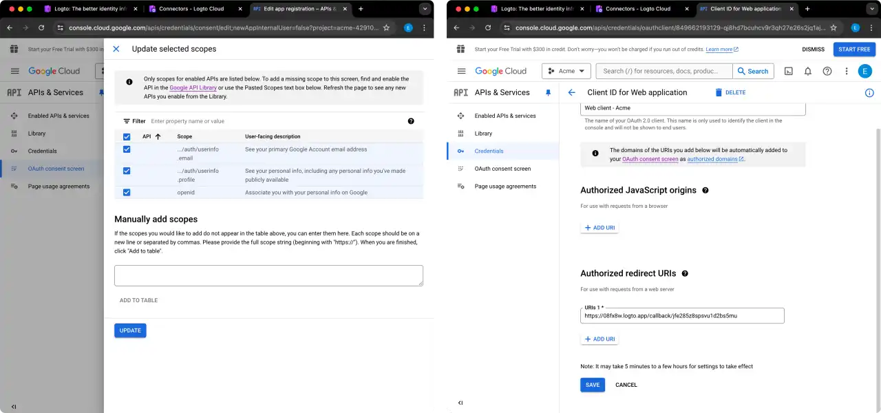 Setup google API console