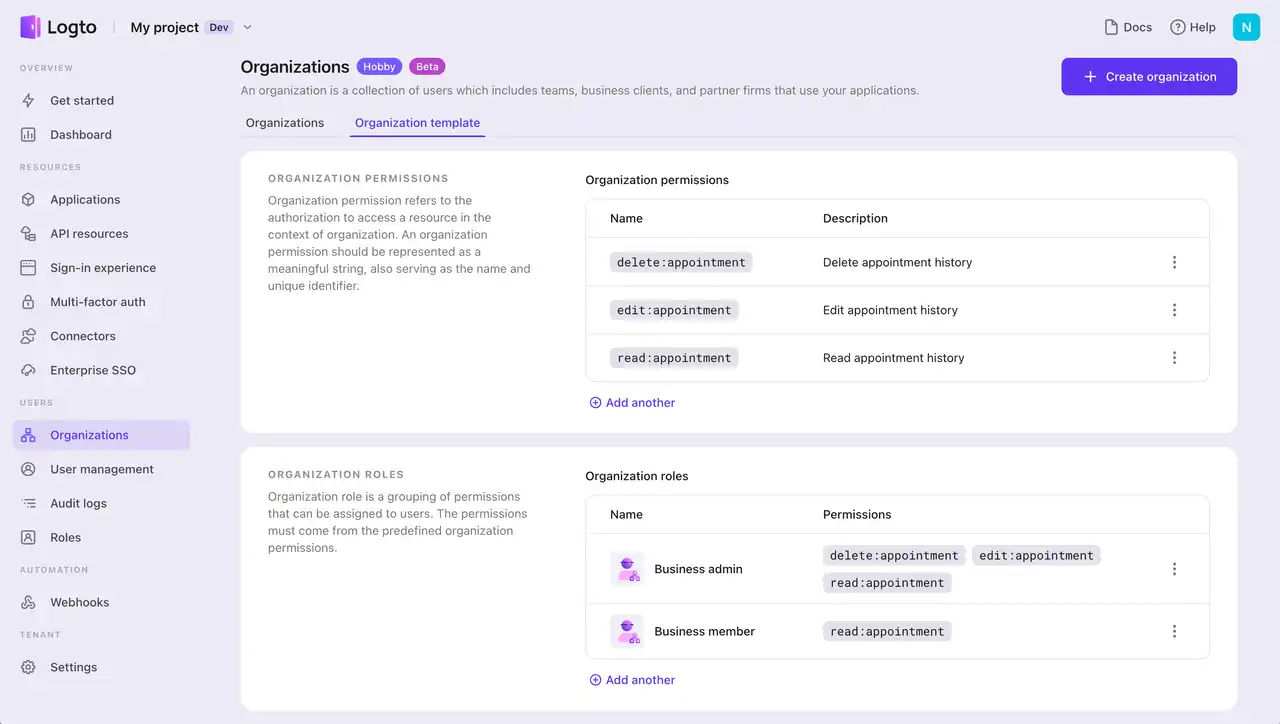 Organization template