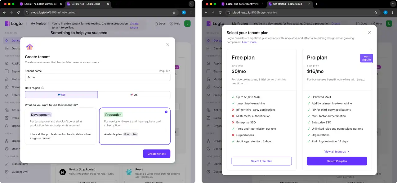 Create account and tenant