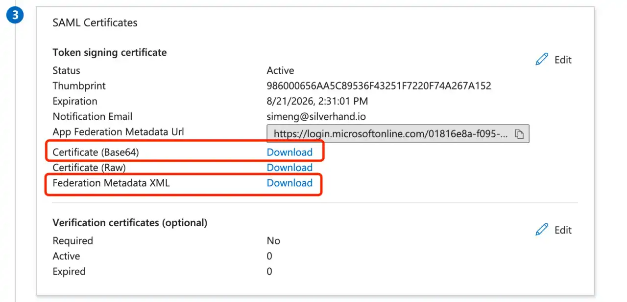 Download IdP metadata and certificate