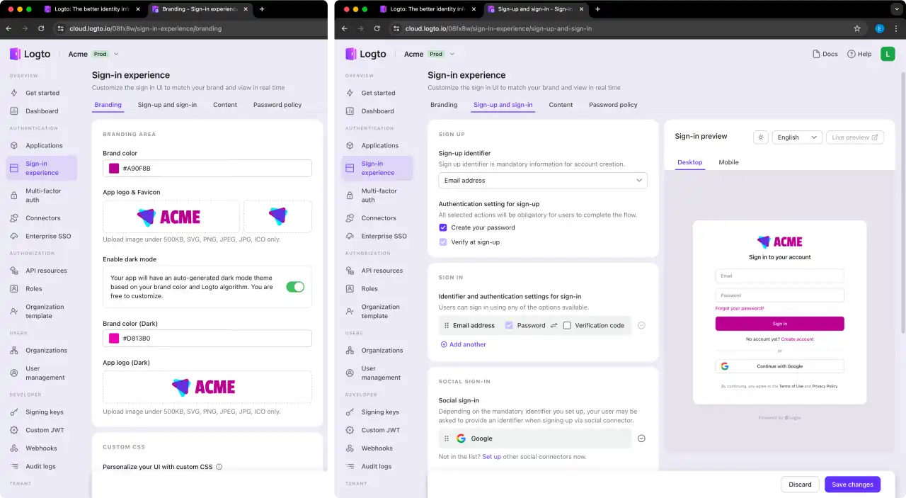 Setup sign-in experience