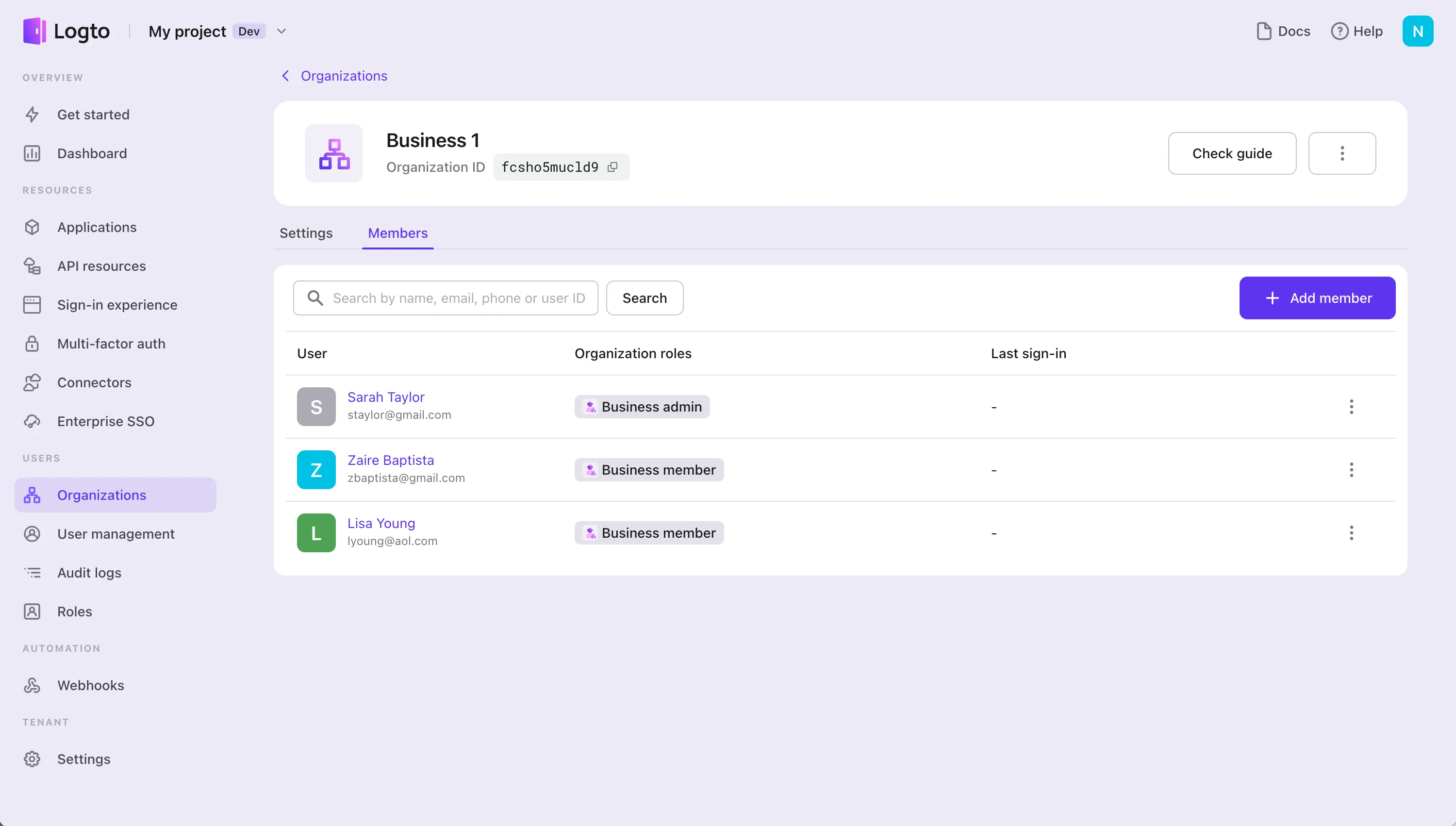 Organization member list