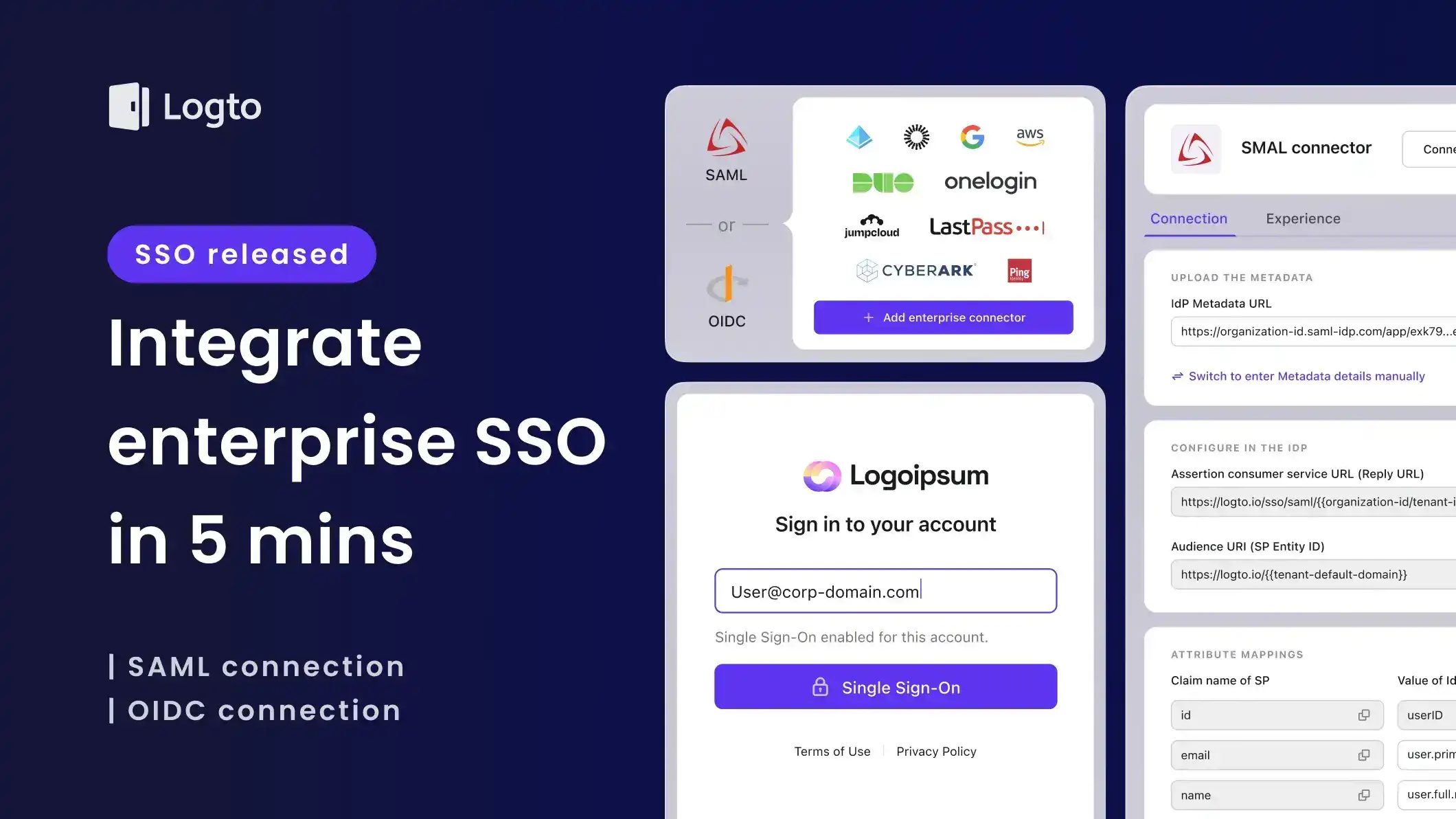 Integrate enterprise SSO in 5 mins: supporting SAML and OIDC