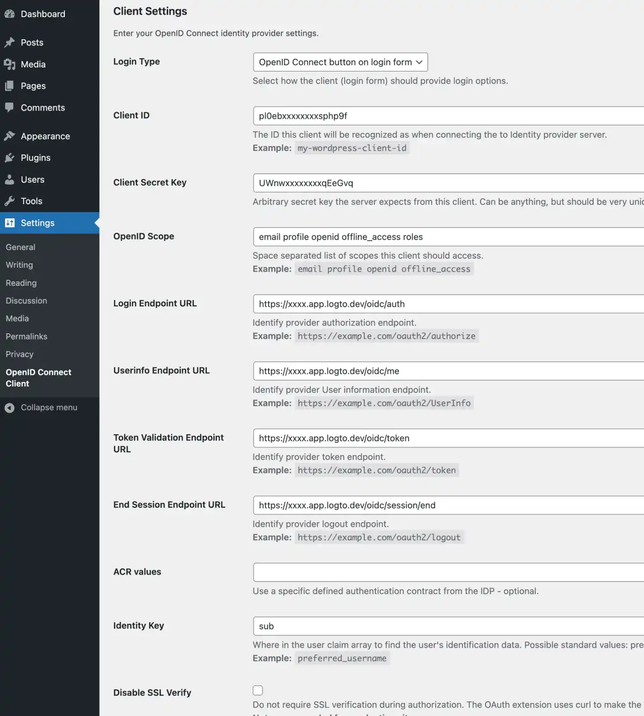 OpenID Connect Generic Settings