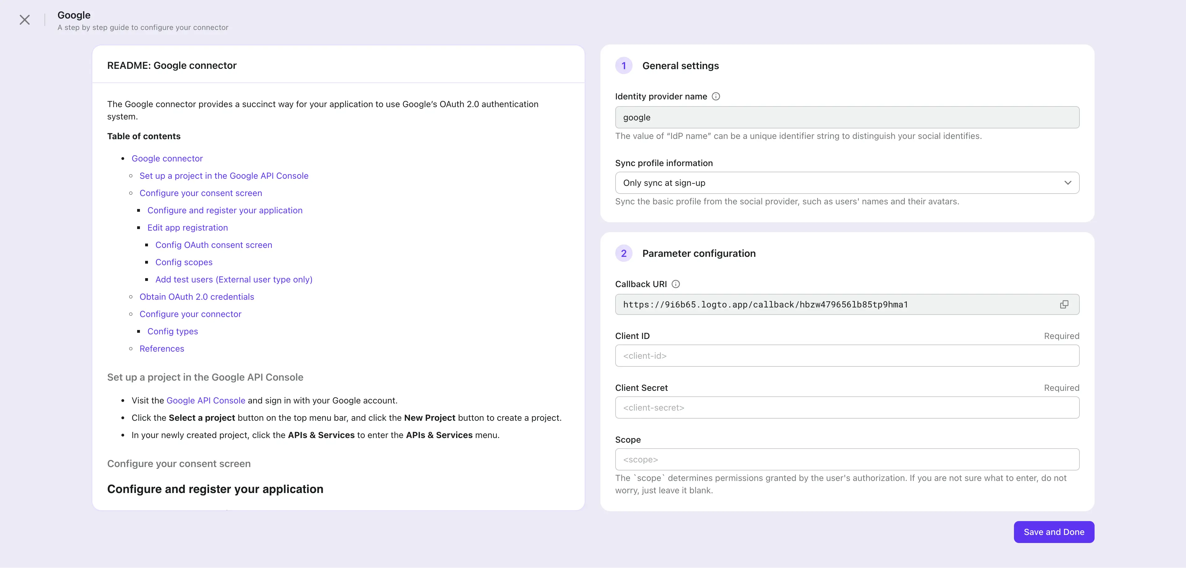 Logto connector configuration