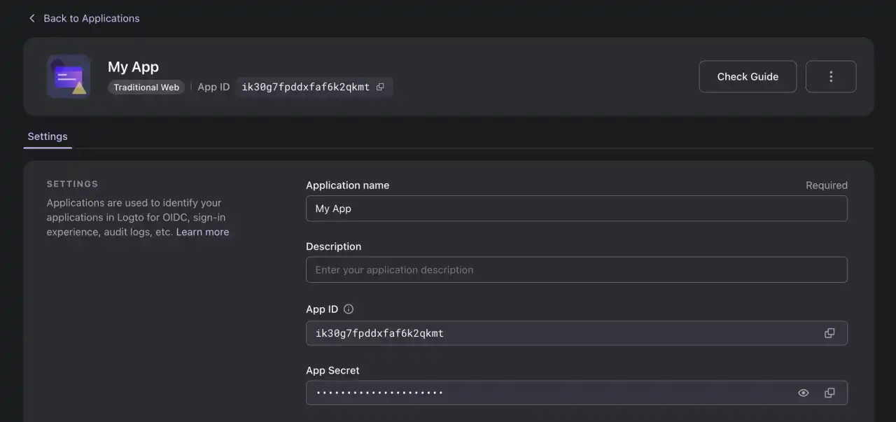 An application details page