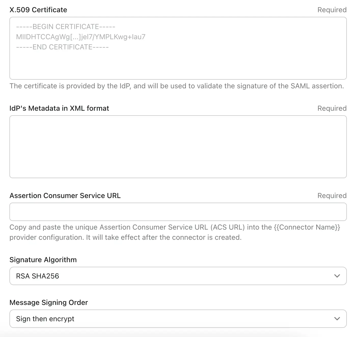 SAML connector config