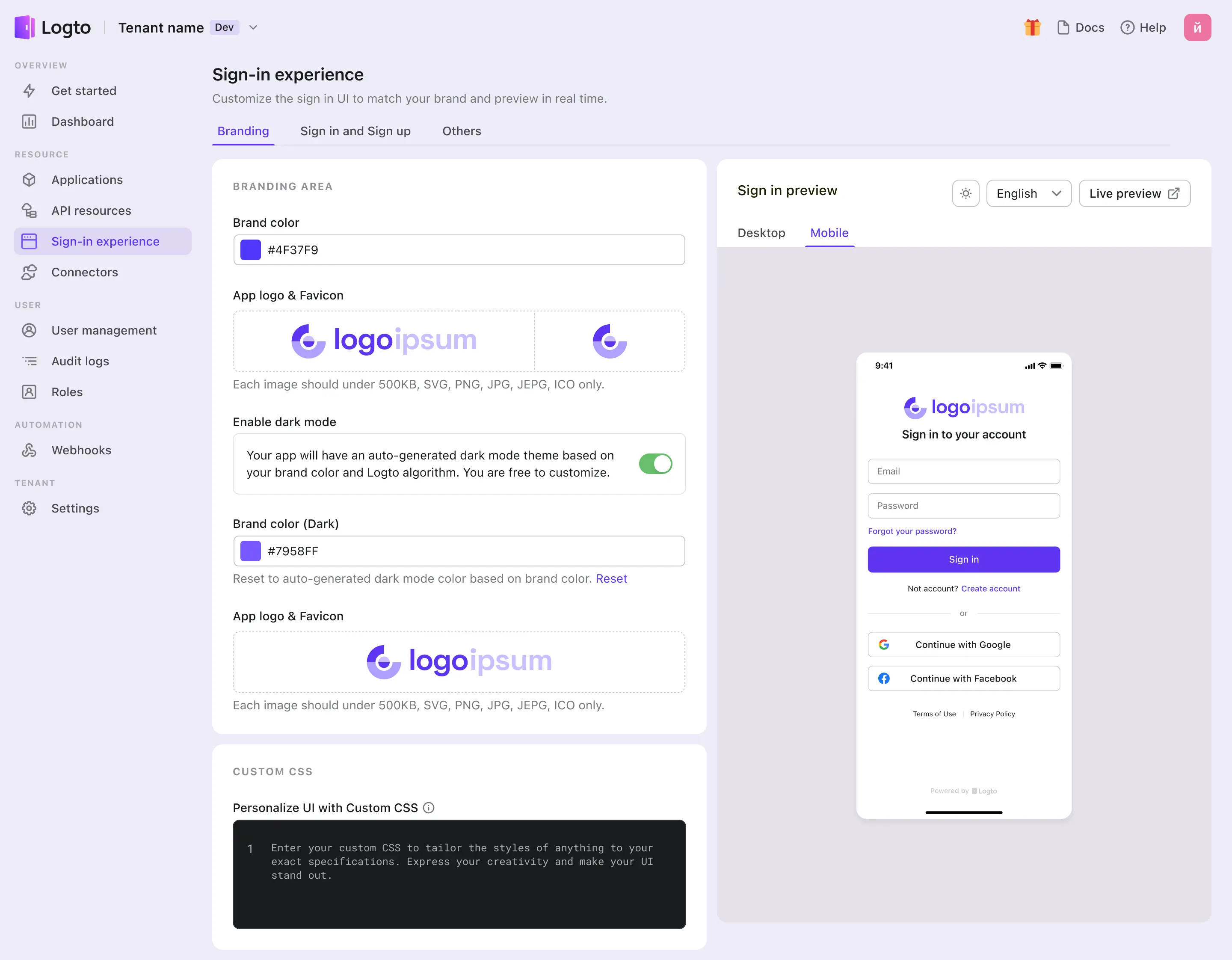 Logto sign-in experience 1