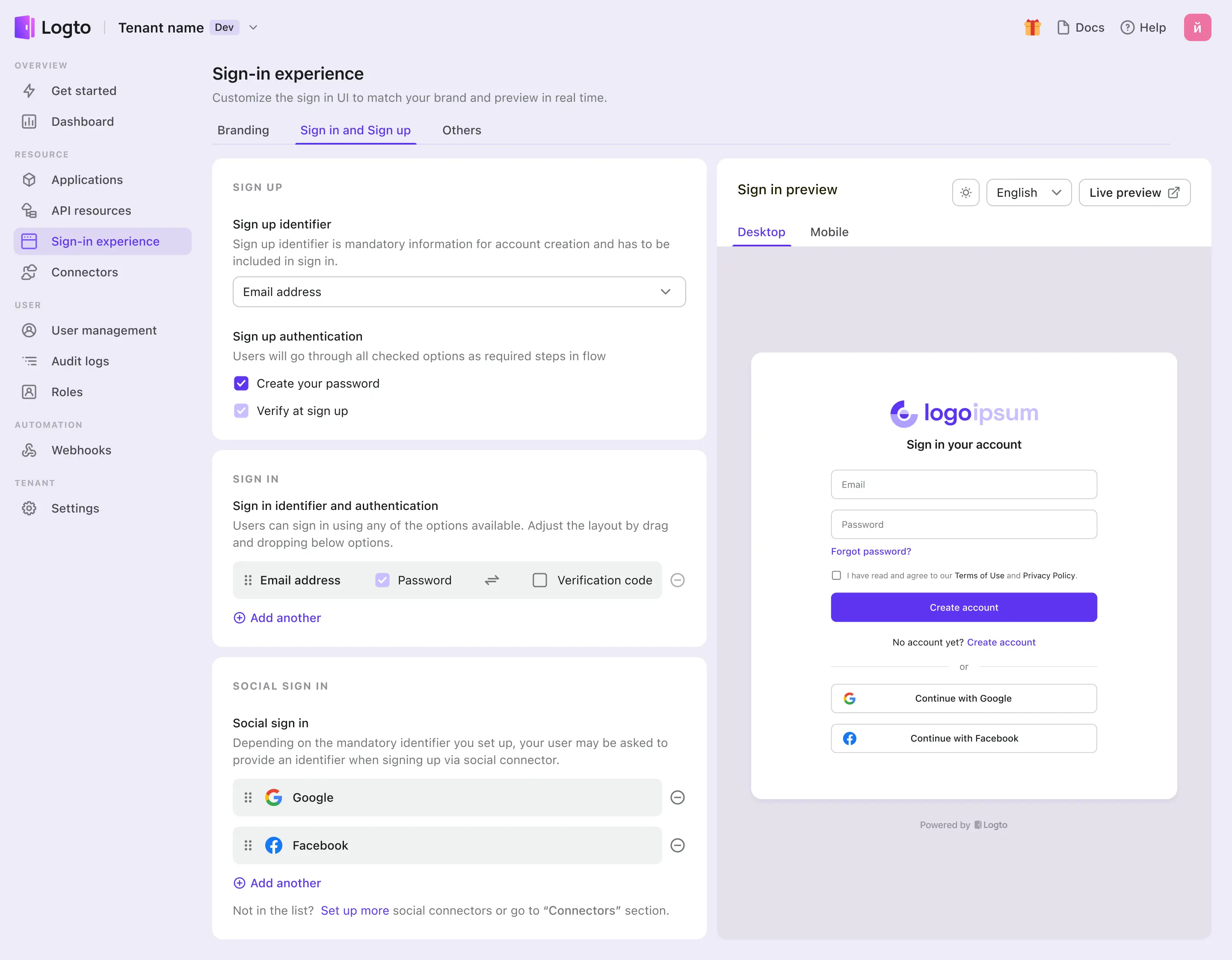 Logto sign-in experience 2